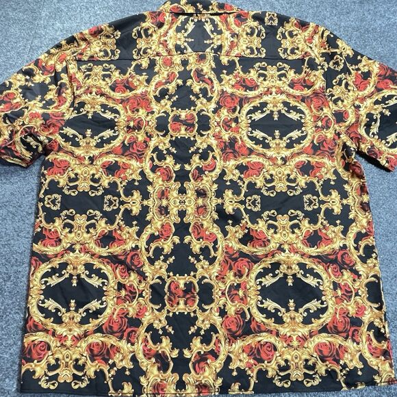 Baroque Gold Shirt Mens 4X Black Gold Crowns Chain Rose Filigree Button Up - Picture 1 of 9